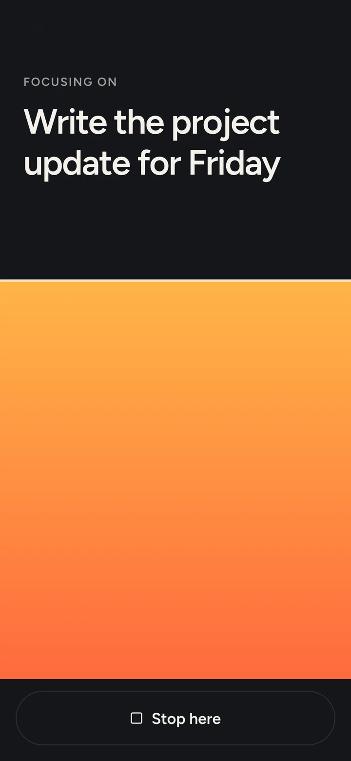 A focus session: the task title over a draining band of orange